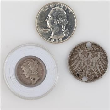 Foreign And US Silver Currency, 3 Pieces
