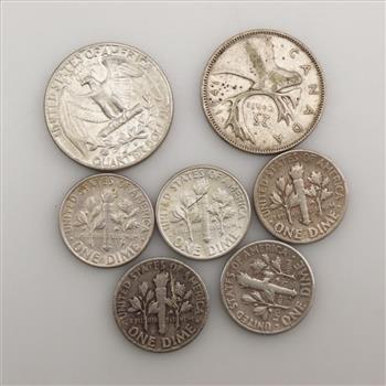 Foreign And US Silver Currency, 7 Pieces