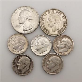Foreign And US Silver Currency, 7 Pieces