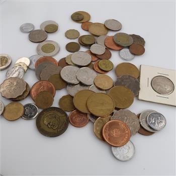 Foreign Coins And Tokens; 56+ Pieces