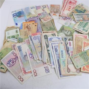 Foreign Currency, 70+ Pieces, includes Euros and Canadian Dollars