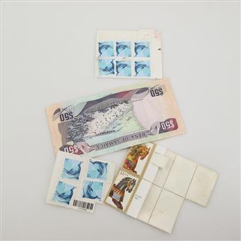 Foreign Currency And US Stamps; 15+ Pieces