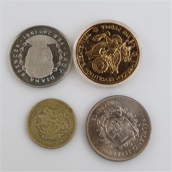 Foreign Currency & Tokens, 4 Pieces