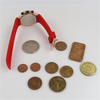 Foreign Currency, Tokens And Watch, 11 Pieces