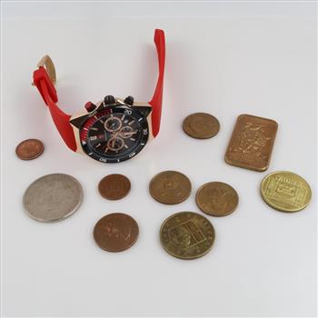 Foreign Currency, Tokens And Watch, 11 Pieces