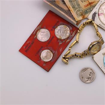Foreign Currency, Tokens And Watch, 11 Pieces