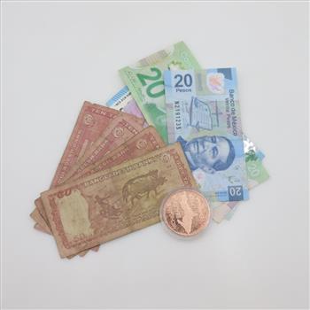 Foreign Currency With Copper Round, 10 Pieces