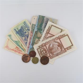 Foreign Currency With Tokens, 7 Pieces