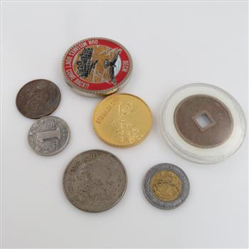 Foreign Currency With Tokens, 7 Pieces