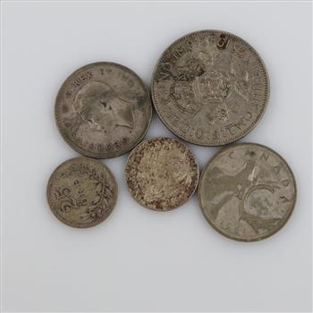 Foreign Silver Currency, 5 Pieces