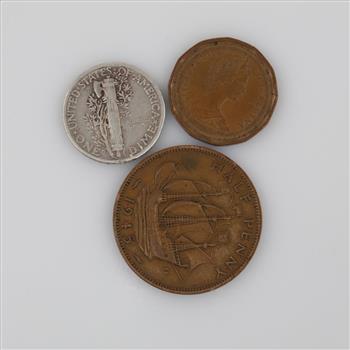 Foreign & US Currency, 3 Pieces - (Including 1 Silver )