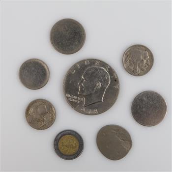 Foreign - US Currency And Tokens, 8 Pieces