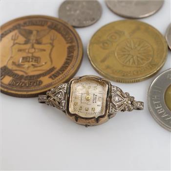 Foreign, US Currency Token And Silver Tip Lady Alton Watch