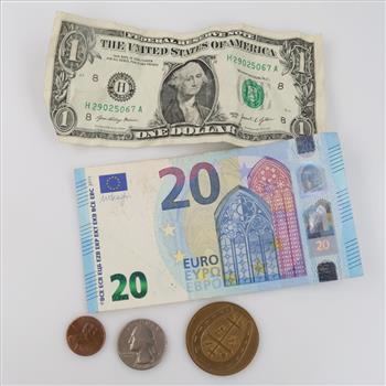 Foreign & US Currency With Token, 5 Pieces