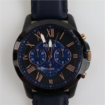 Fossil Grant Chronograph Navy Leather Watch