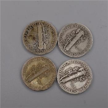 Four 1940 US Mercury Silver Dimes