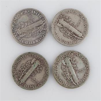 Four 1941 US Mercury Silver Dimes