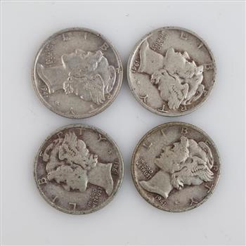 Four 1941 US Mercury Silver Dimes