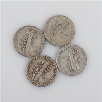 Four 1942 US Mercury Silver Dimes