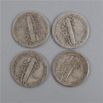 Four 1944 US Mercury Silver Dimes