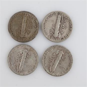 Four 1945 US Mercury Silver Dimes