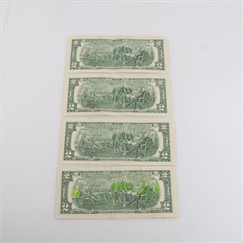 Four 2009 US Federal Reserve Note 2 Dollar Bills