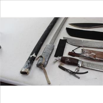 Gerber And Other Unknown Machetes And Sword, 4 Pieces