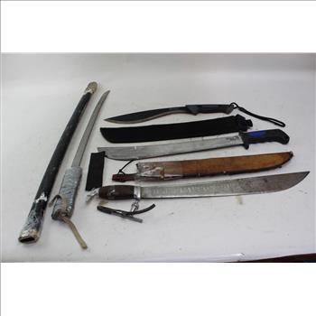 Gerber And Other Unknown Machetes And Sword, 4 Pieces
