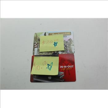 Gift Card For Target, In-n-out, Woodranch, & The Beachcomber; Total: $59.12