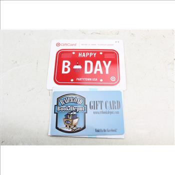 Gift Cards: Target, Railroad Book Depot: $65.00 Value 2 Items