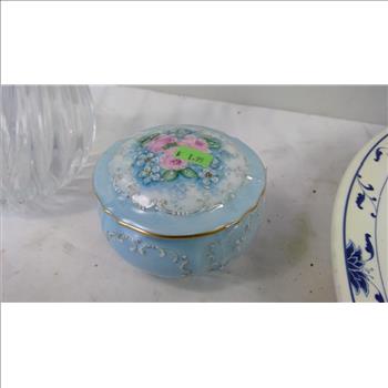 Glass Vases, Floral Glass Tray, Plate, Vintage Avon 1976 Stein, And More, 6 Pieces