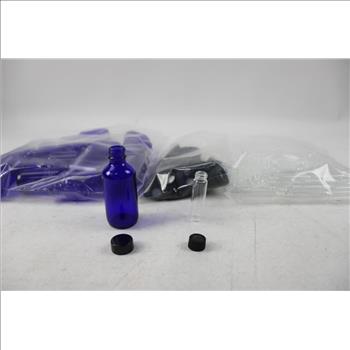 Glass Vials, Blue, Transparent, With Caps, Bulk Lot