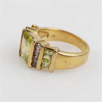 Gold Over Silver Green And Clear Stone Ring
