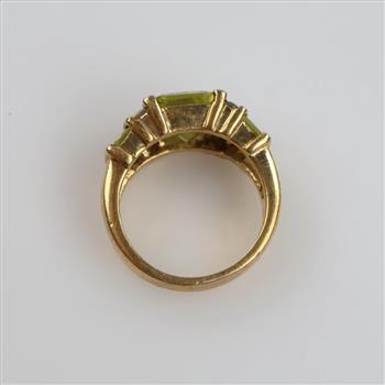Gold Over Silver Green And Clear Stone Ring