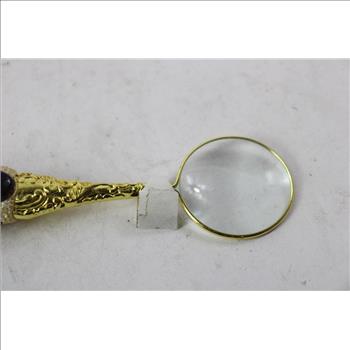 Gold Tone Magnifying Glass With Crystal End