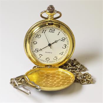 Gold-Tone Wolf Pocket Watch With Chain