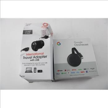 Google Chromecast, Powergear International Travel Adapter, 2 Pieces