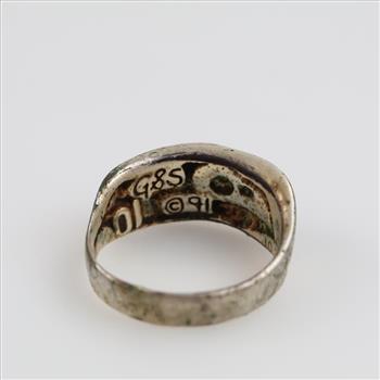 Gordon & Smith Sterling Silver Blue And Red Stone Inlay Ring