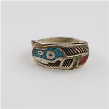 Gordon & Smith Sterling Silver Blue And Red Stone Inlay Ring