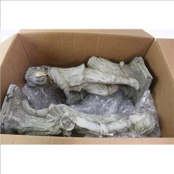 Gray Statues Of Boy & Girl; 2 Pieces