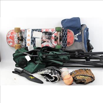 Green Folding Chair, Baseball Gloves, 31