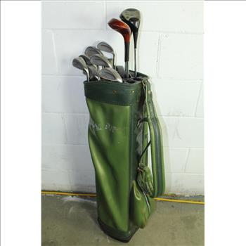 Green Golf Bag With Clubs, 13 Pieces