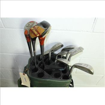 Green Golf Bag With Clubs, 13 Pieces