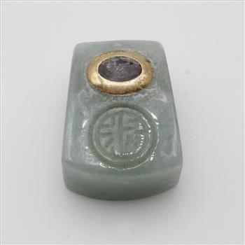 Green Jade 14kt Gold Amethyst Accent Pendant