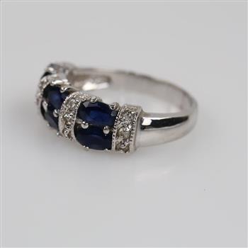 Grey Metal Blue & Clear Stone Fashion Ring