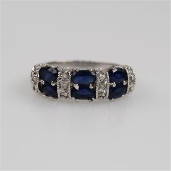 Grey Metal Blue & Clear Stone Fashion Ring