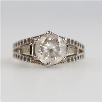 Grey Metal Clear Stone Fashion Ring