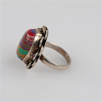 Grey Metal Multi-color Stone Fashion Ring