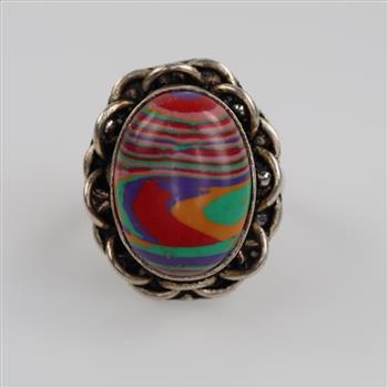 Grey Metal Multi-color Stone Fashion Ring