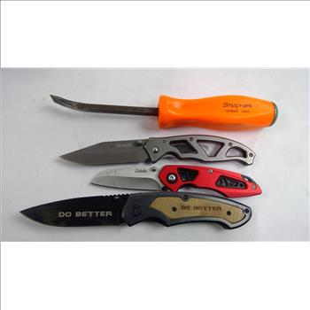 Grivel Air Tech Racing Ice Axe, Snap-On Pry Bar, Folding Knives, 6 Pieces